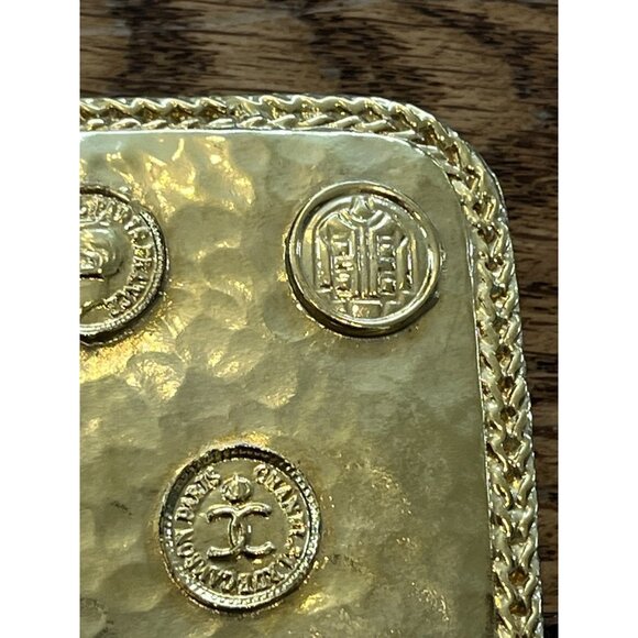 Iconic Vintage Chanel Metallic Gold Rectangle W/ Original Cloth Belt 70s Womens - Picture 5 of 16